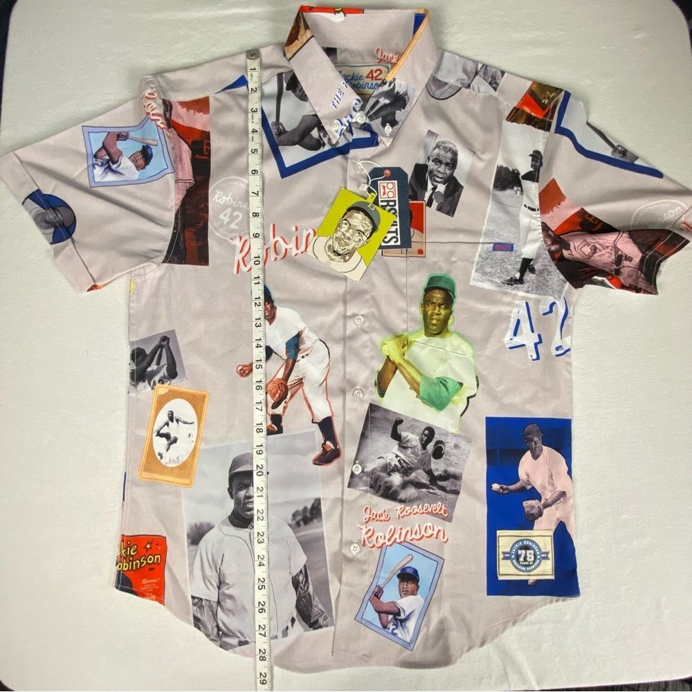 RSVLTS Jackie Robinson Scrapbook Button Up Shirt NWT Mens Medium - Picture 8 of 11